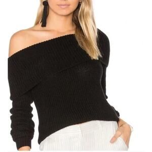Lovers + Friends Off the Shoulder Sweater Black Cotton Ribbed Size XS